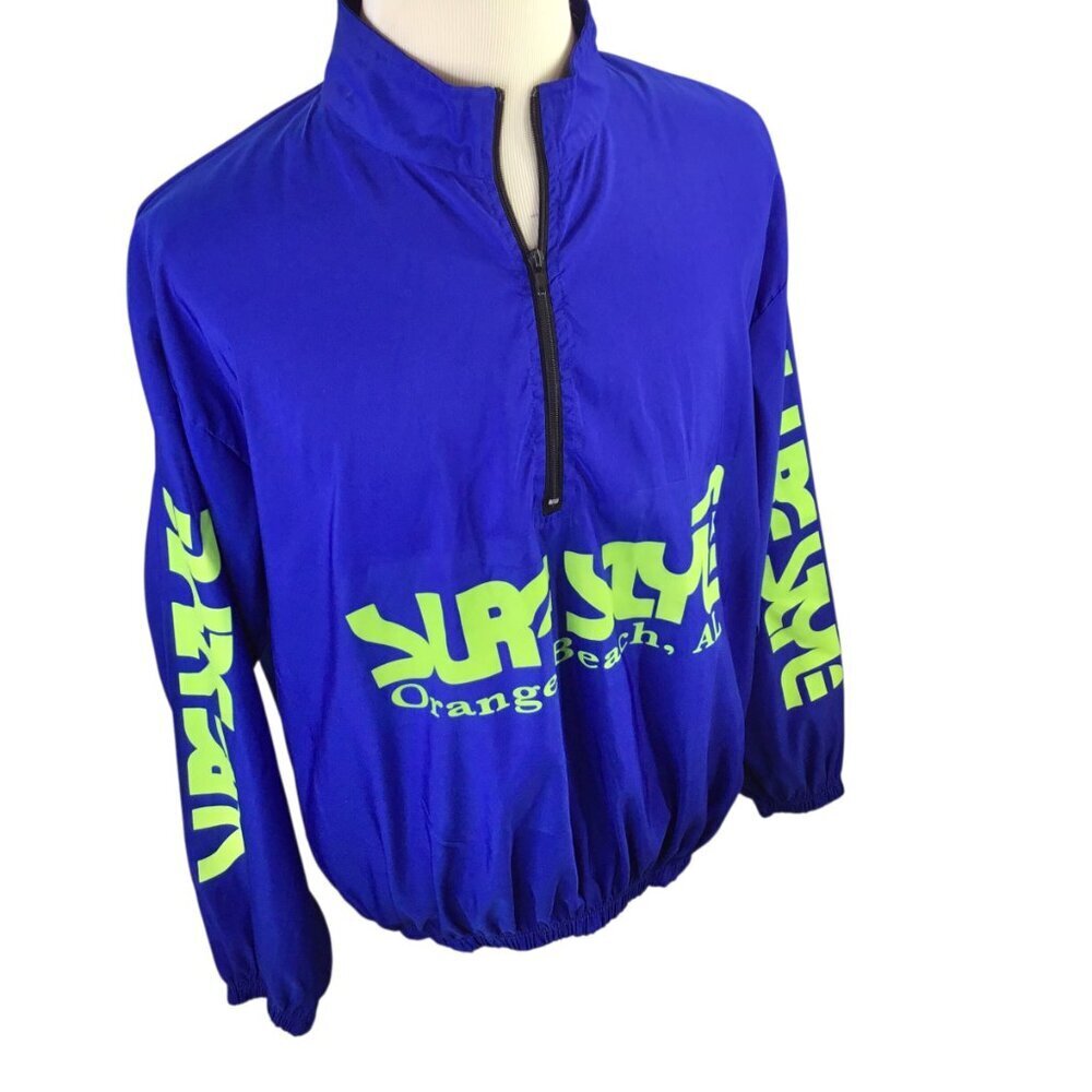 Vtg Surf Style 1/4 Zip Windbreaker Retro Orange Beach AL One Size Neon Pristine!